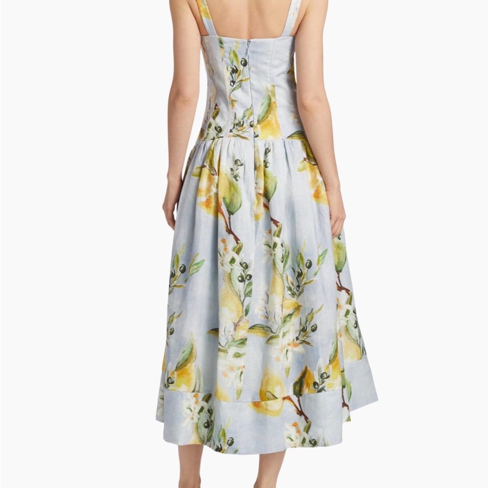 Nicholas - Makenna Floral Linen Drop Waste Midi Dress - Aniss Sky Lemon - Picture 6 of 6